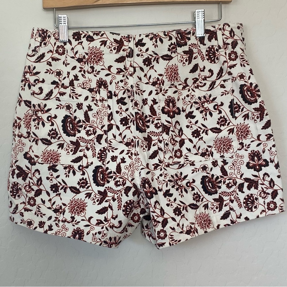 LOFT Shorts Size 6 Womens Maroon Paisley High Waist Button Fly Cotton Stretch - Picture 3 of 7